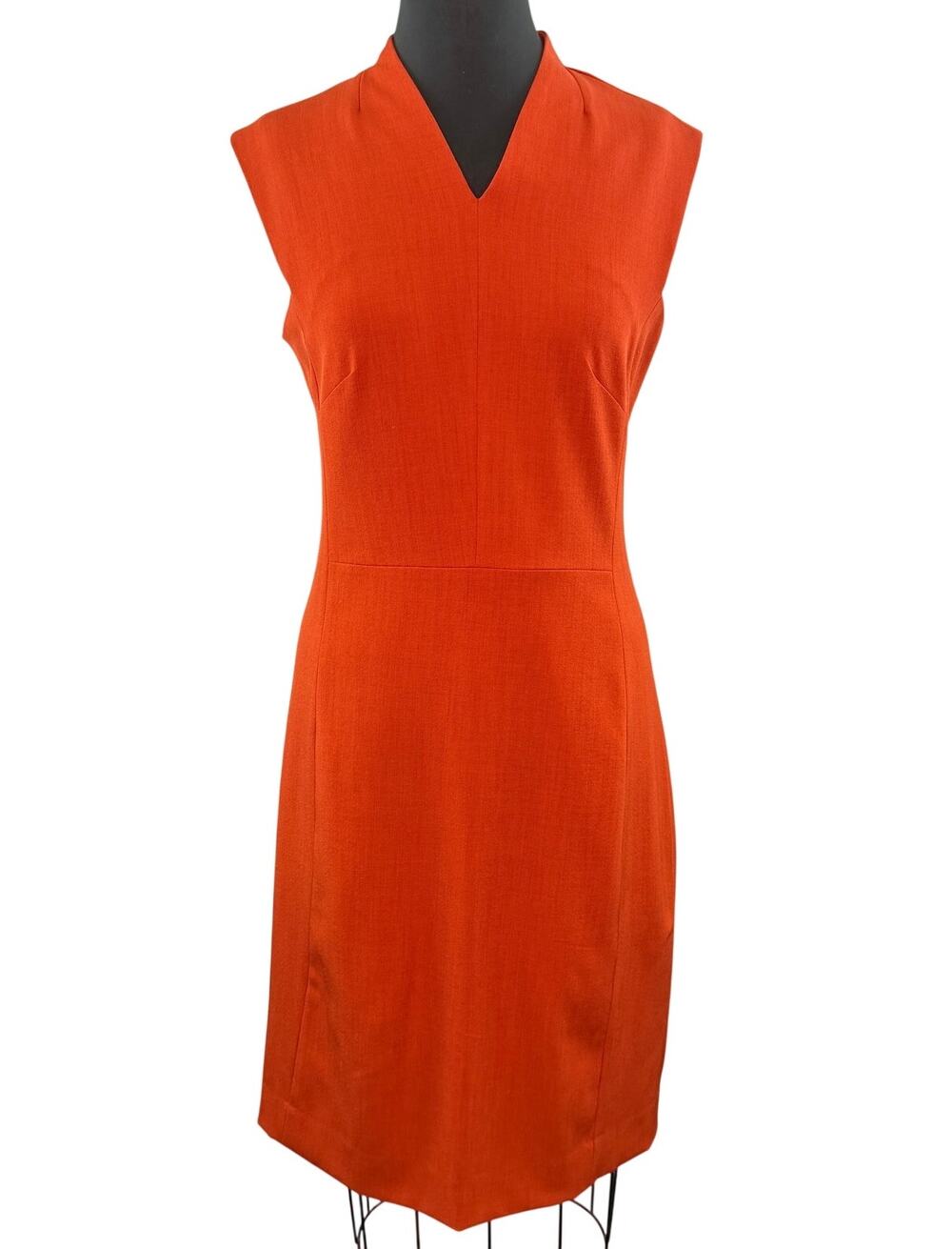 M.M.LaFleur Orange Career Sheath Dress Stretch V-Neck Sleeveless Party Size 6